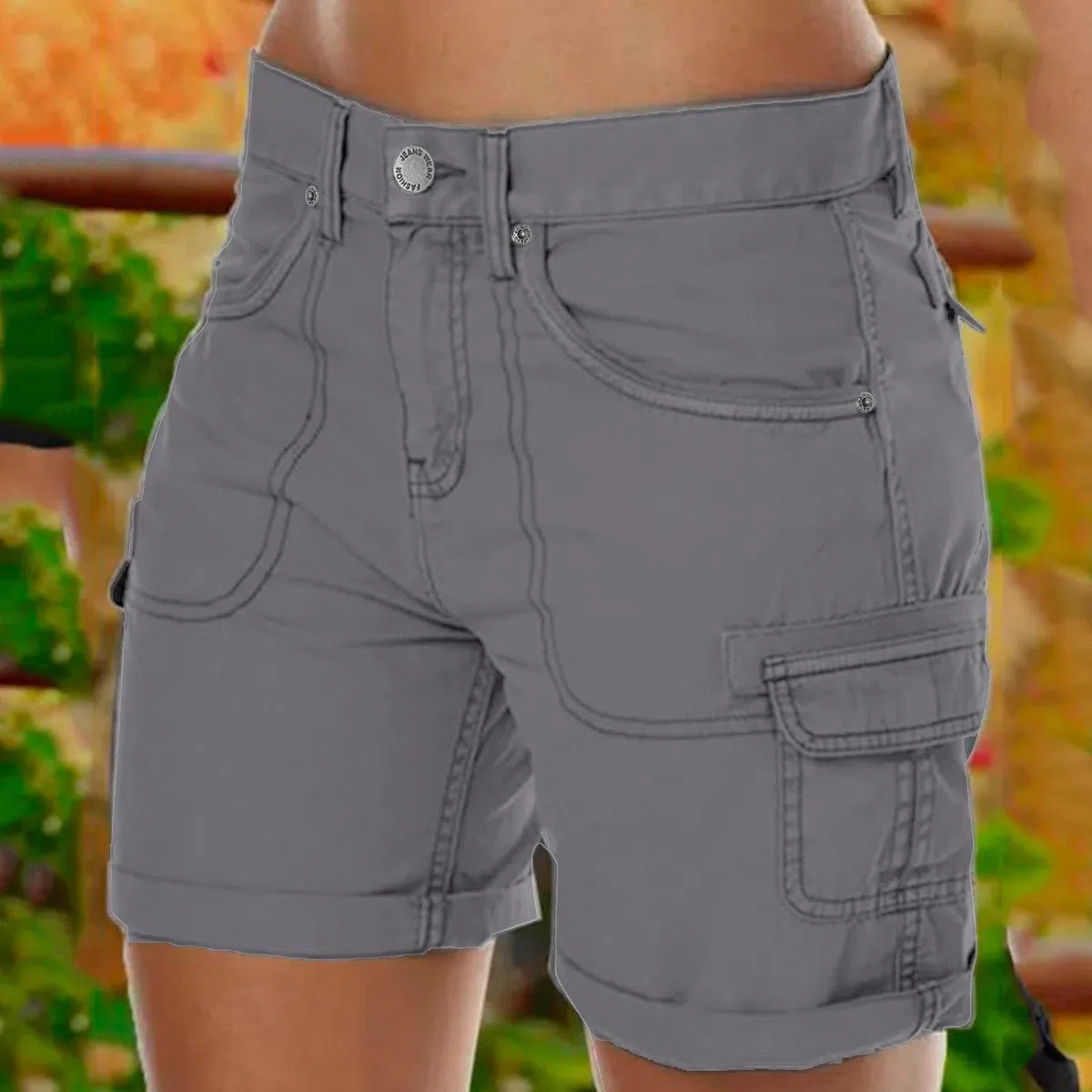 SKFLABOOF Cargo Shorts Damen Kurze Hose Damen High Waist Sommer Leicht Cargo Shorts Arbeitshose Elastische Taille Freizeitshorts Bequeme Strandshorts Wandershorts mit Taschen