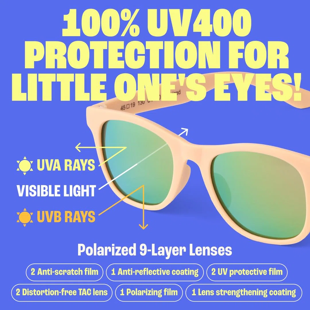 BABY SUNNIES Polarisierte Kleinkinder-Sonnenbrille ab 2 Jahre - 100% UV Schutz Sicherheit - Flexibler Rahmen - Bruchsicher