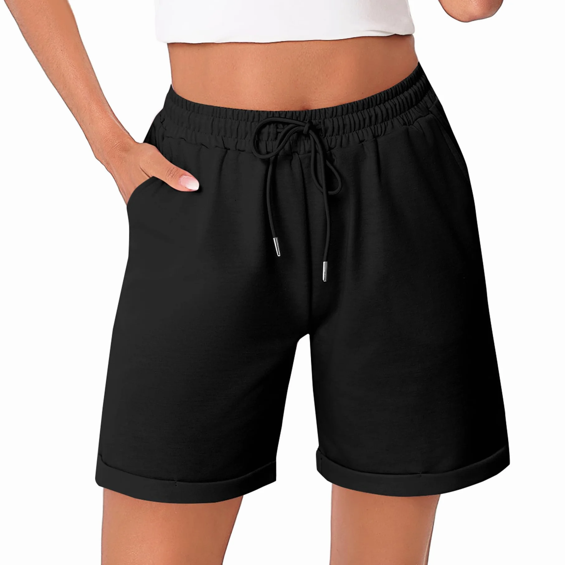 Litherday Shorts Damen Kurze Hose Damen Sporthose Kurz Baumwolle Sport Shorts Sommer Jogginghose Traininghose mit Taschen für Fitness, Running, Gym