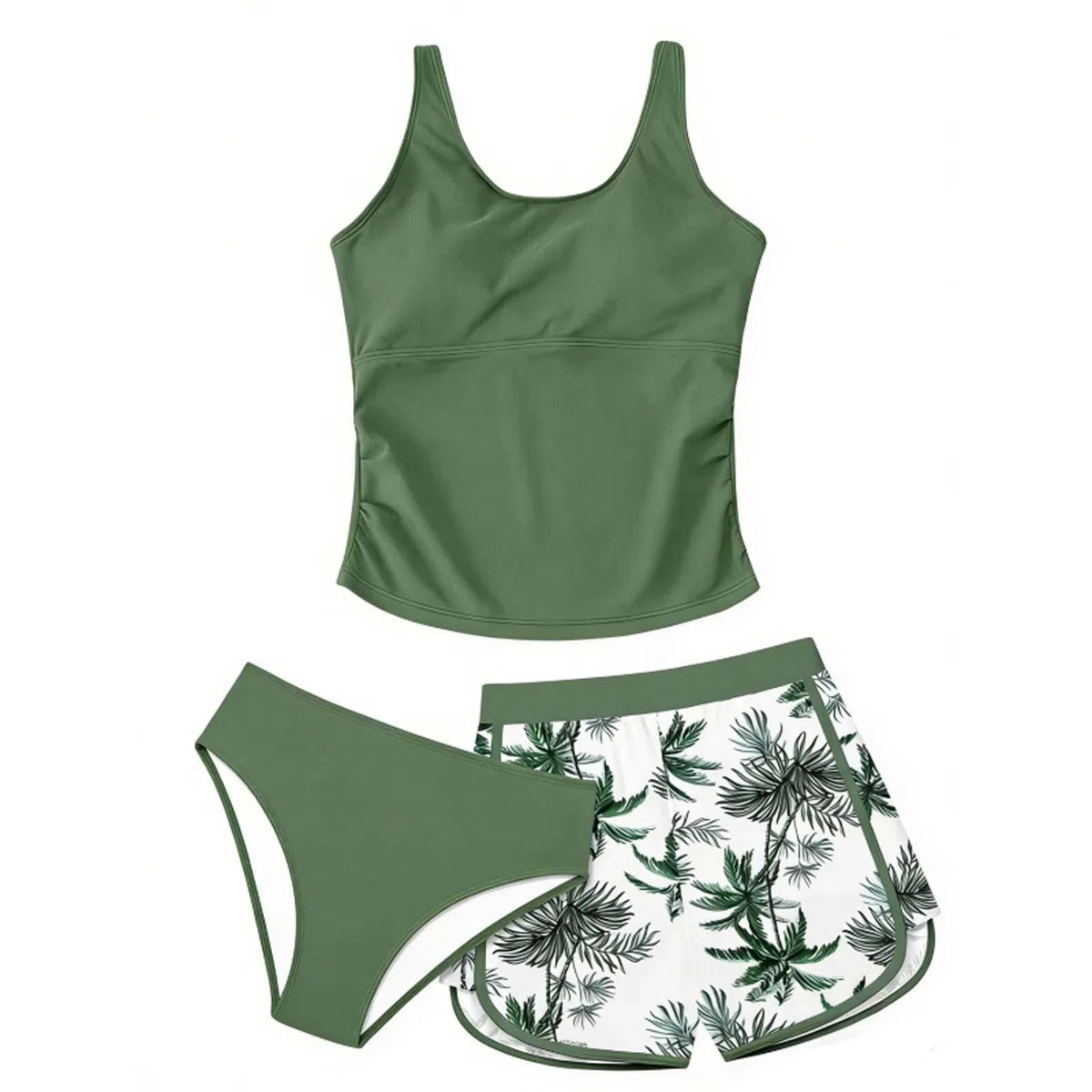 Tankini Mädchen Set Bademode Sommer Hawaii Badeanzug Mit Breite Träger Tankini Oberteil und Hohe Taille Badeshorts Strand Sports Blumenmuster Badebekleidung Mode Badeanzüge für Kinder 7-16 Jahre