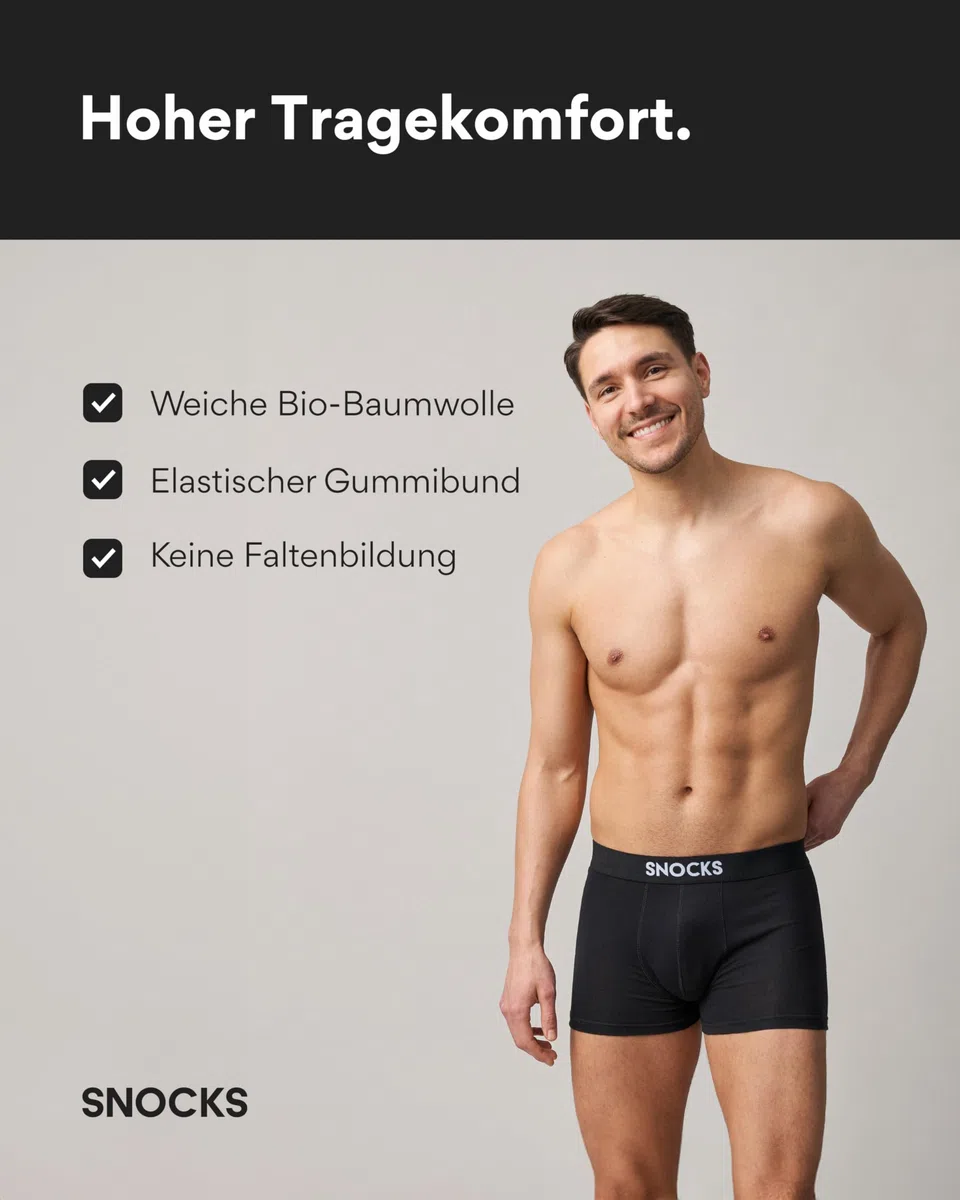 Snocks Boxershorts Herren Bio Baumwolle 6er Pack Unterhosen ohne einschneidenden Gummibund Gr. S-4XL