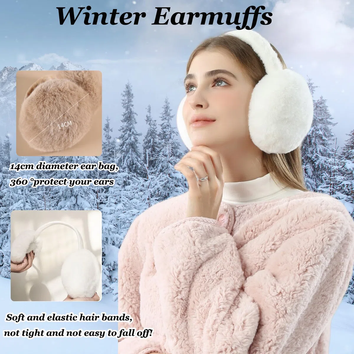 Sunowo Winter Ohrenwärmer, Winter Ohrenschützer Faltbare Abnehmbar Waschbar Plüsch Ohrenschützer warme Kälteschutz Kalte Winterzubehör Outdoor Ohrenmuscheln,Weiß,Einheitsgröße