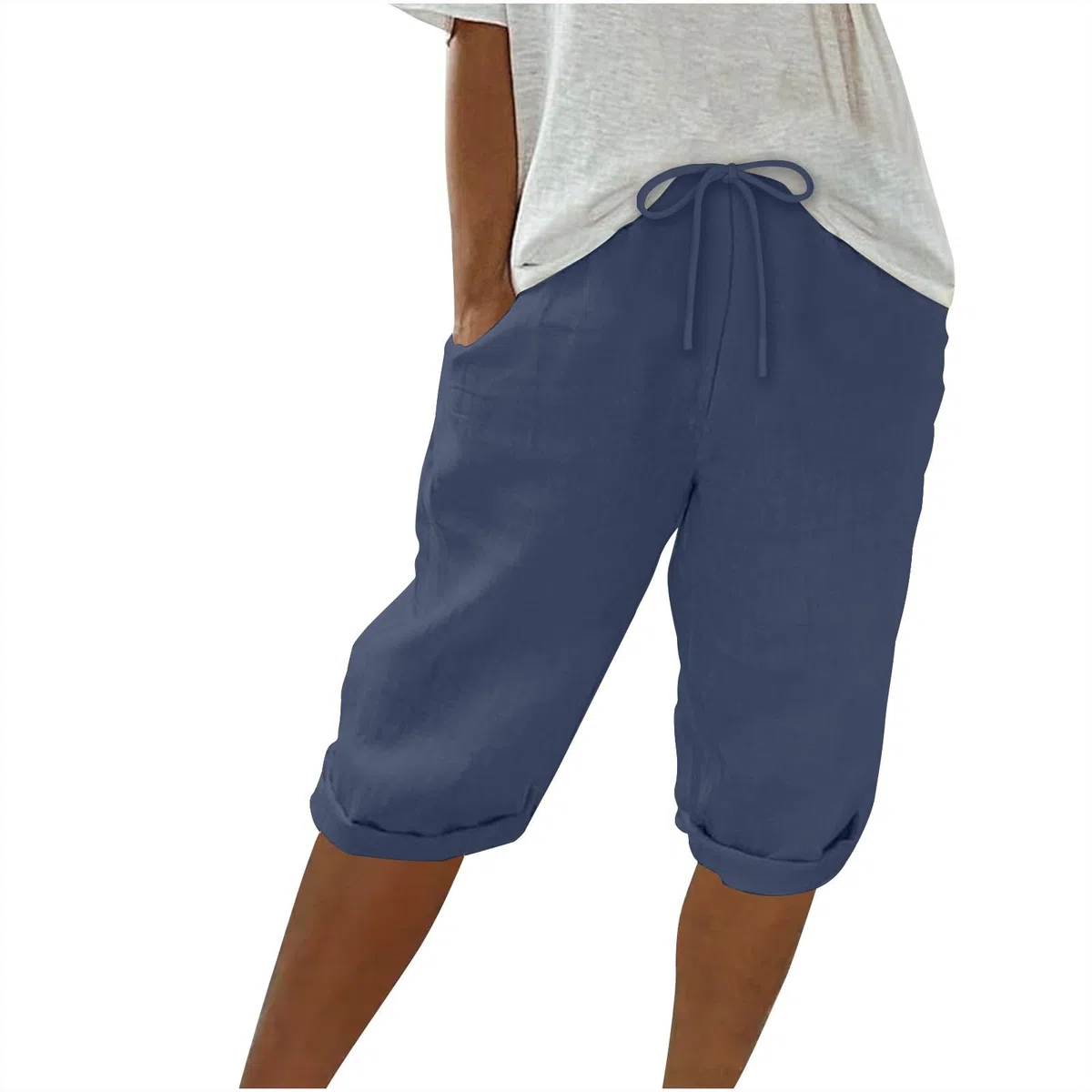 EMATOP Kurze Leinen Hose Damen Sommer Baumwolle Shorts Freizeit Einfarbig Strandhose Bequeme Elegant Stoffhose Lässige Outdoor Musselin Hosen mit Taschen Caprihose Leicht Lustig Freizeithose