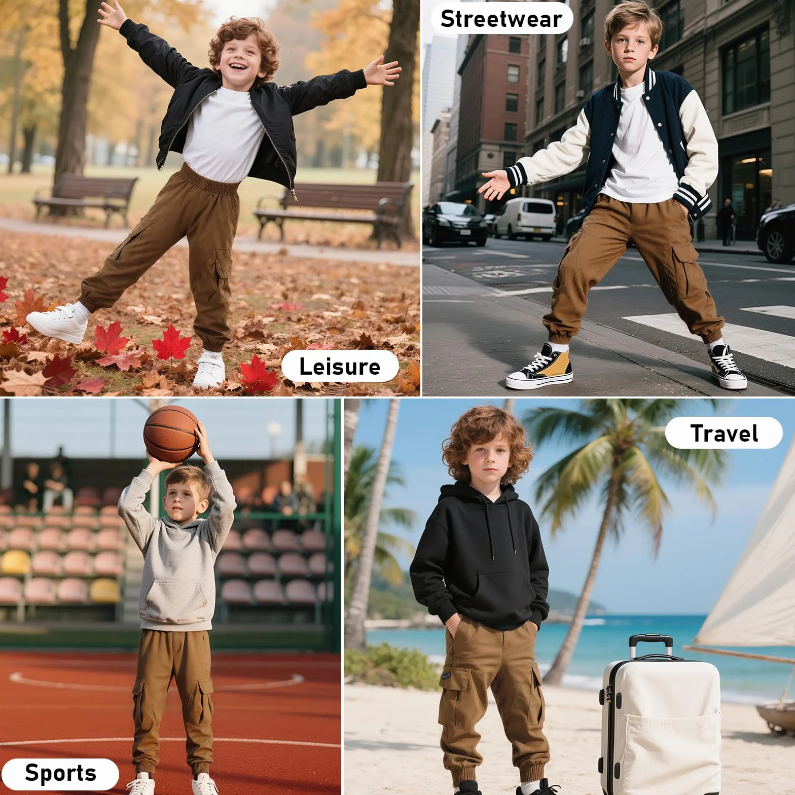 Cargohose Jungen Kinder Jogginghose Weich Atmungsaktiv Elastische Taille Cargo Jogger Hose mit Taschen Streetwear Sporthose Freizeithose für Frühling Herbst 6-13 Jahre, Gr.116-158