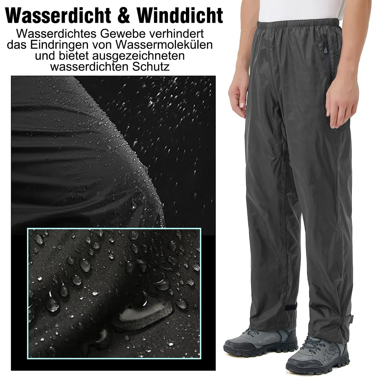 Regenhose Herren Fahrrad Leichte wasserdichte Winddichte Outdoorhose zum Wandern Camping Trekkinghose Motorrad Regenhose