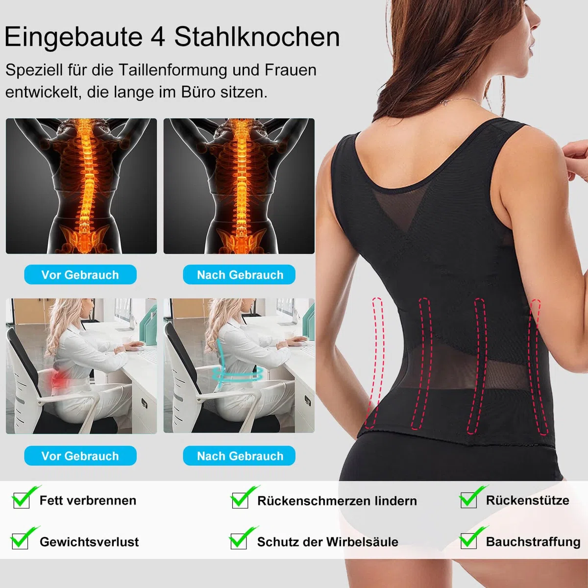 Korsett Damen Bauchweg, Waist Trainer, Bauchgurt Nach Geburt, Corsage Damen Shapewear, Unterbrust Korsett mit Trägern, Corset optimiert den Bereich um Taille, Hüfte und Bauch sichtbar