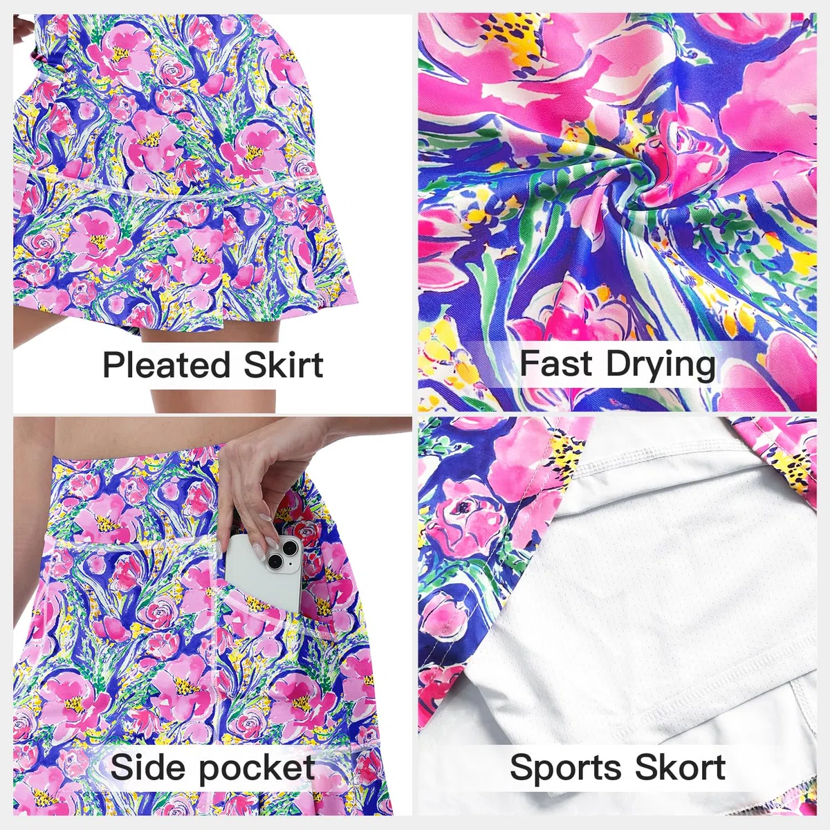 WOWENY Sportrock Damen mit Hose Tennisrock mädchen Hohe Taille Sportskort Hosenrock mit Tasche kurz Sommer Minirock für Fitness Workout Running Hockey