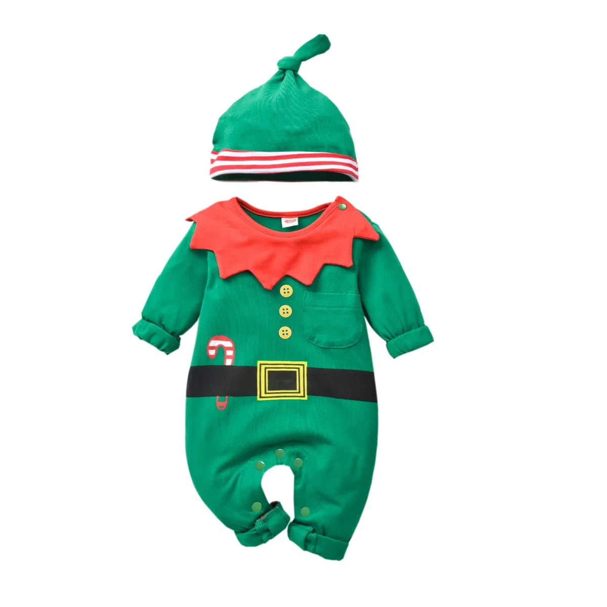T TALENTBABY Weihnachten Kostüm Baby Kleidung Mädchen Jungen 0-3 Monate, Baby Overall Winter, Christmas Santa Elf Babykleidung Strampler, Grün Walkoverall Outfit, Neugeborenen Geschenk Set