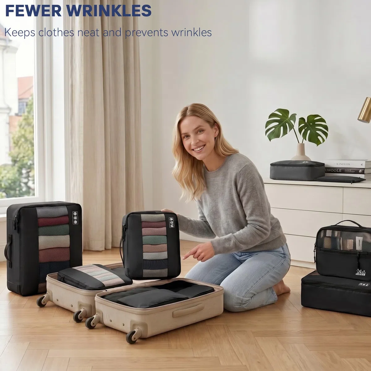 MURISE Koffer Organizer 8 Stück, Packing Cubes für Urlaub und Reisen, Packwürfel Packtaschen für Koffer, mit Schuhtasche Kosmetiktasche, Ordnungssystem, Travel Essentials, Schwarz