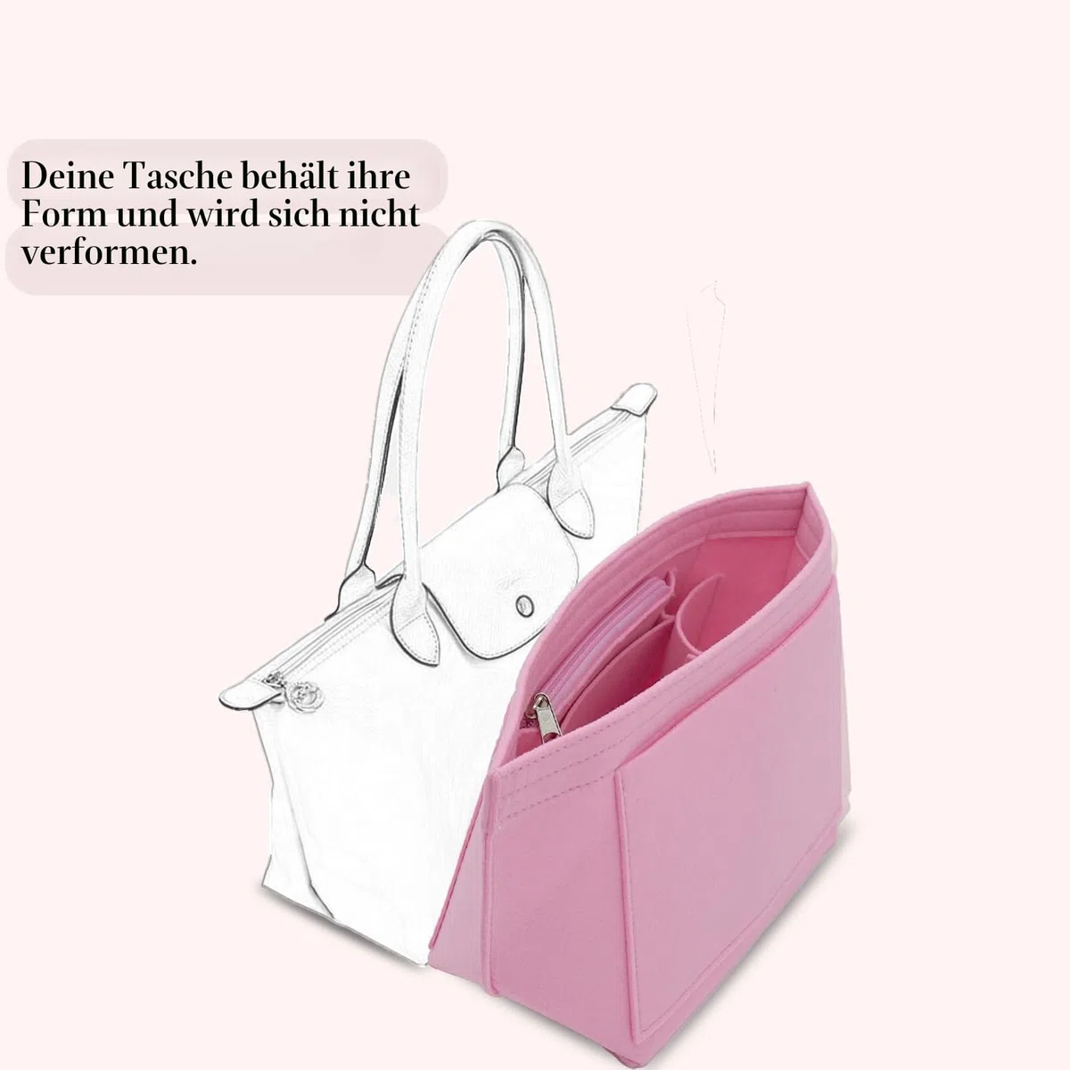 D.DUO Tascheneinsatz-Organizer, Geldbörsenzubehör,Passend Für Longchamp Tragetasche mit langem Griff (Beige,L(langer Griff))