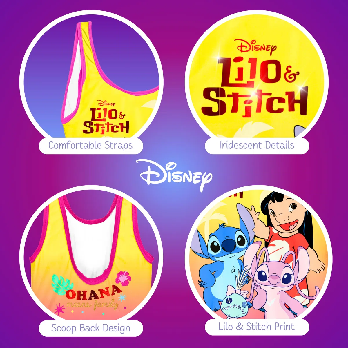 Disney Stitch Mädchen Badeanzug Einteiliger Design Lilo Stitch Angel und Scrump Kinderschwimmanzug, Größen 6 bis 10 Jahre