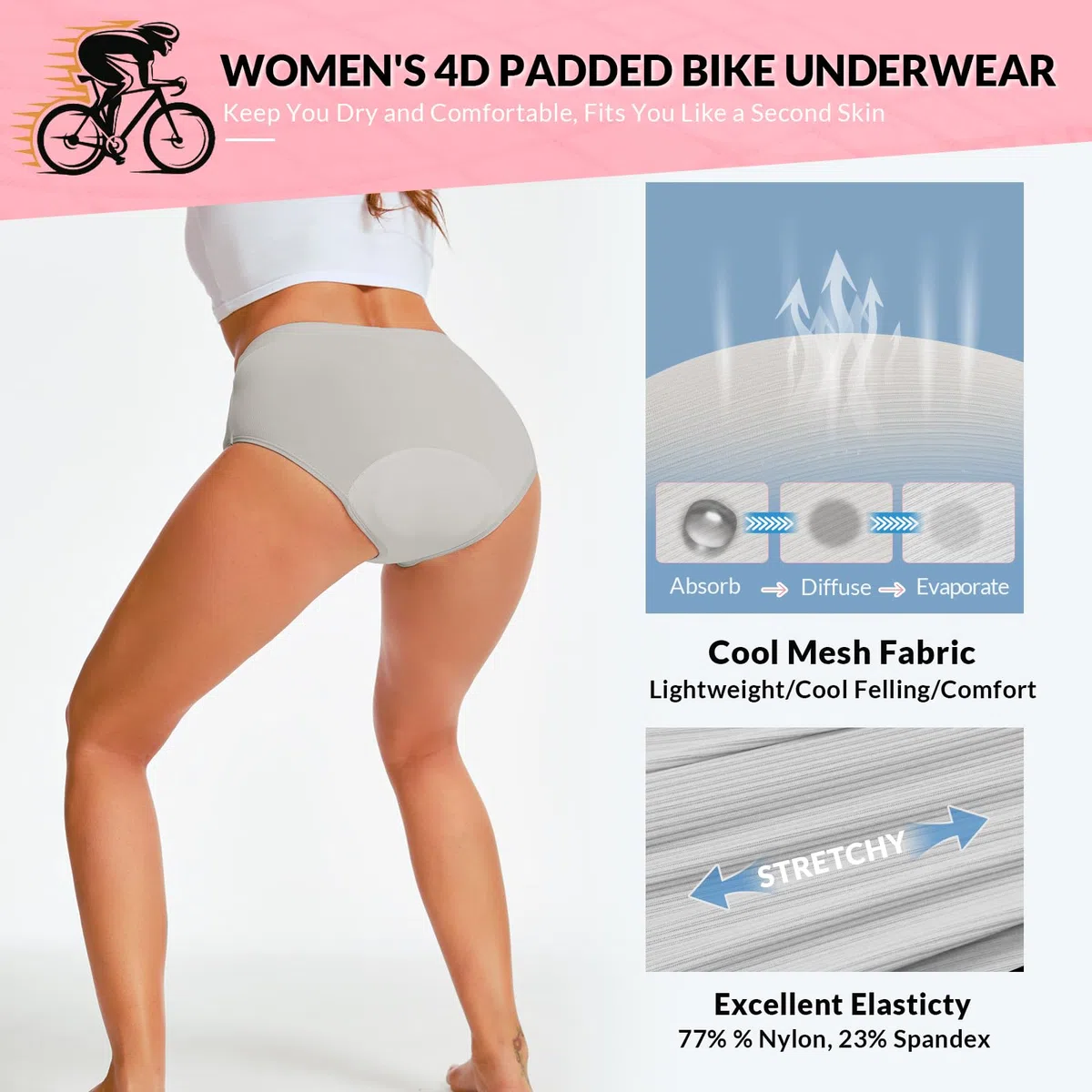 MEETWEE Damen Radunterhose, Fahrradhose Kurz Radlerhose Fahrrad Unterwäsche mit 4D Gel Gepolstert, Fahrradunterhose Atmungsaktiv Schnelltrocknend Radhose