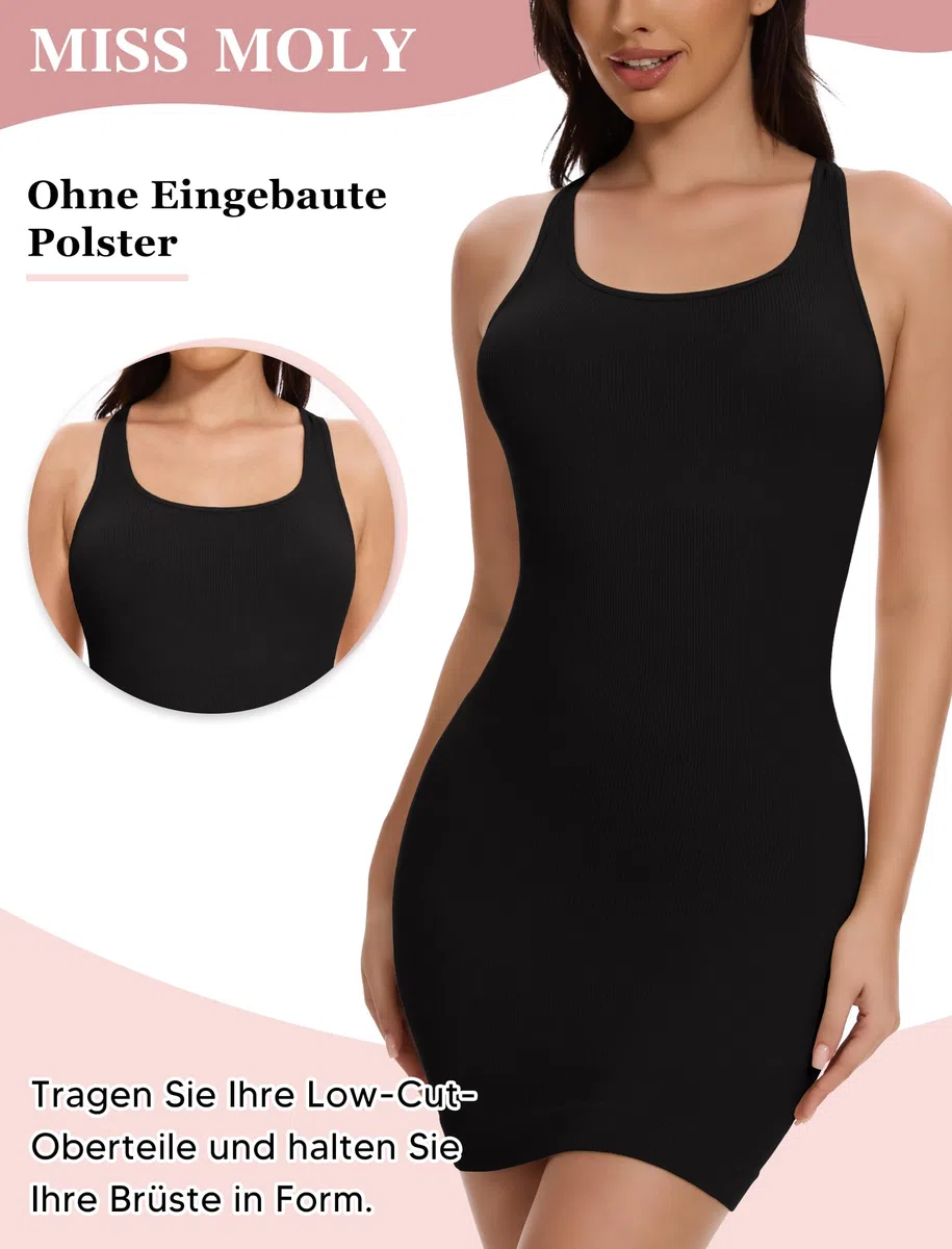 MISS MOLY Miederkleid für Damen Nahtlose Shapewear Kleid Sexy Unterkleid Damen Shaping Full Slips Figurformende Unterröcke mit Y-Förmiger Rücken Body Shaper Kleid