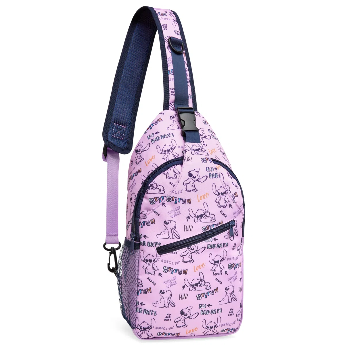 Disney Stitch Sling Bag, Brusttasche Umhängetasche mit Gepolstertem Träger & Mehreren Fächern- Geschenke für Mädchen