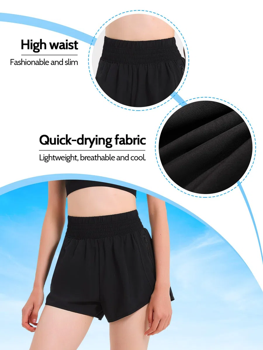 Sport Shorts Damen Sommer Laufshorts Damen 2 in 1 Kurze Sporthose High Waist Laufhose Schnelltrocknende Running Shorts Trainingshose mit Tasche