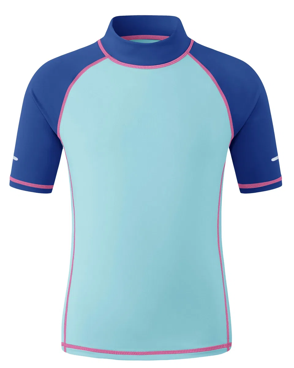 Kinder UV Shirt Kurzarm Jungen Badeshirt UPF 50+ Sonnenschutz Schwimmshirt Rashguard mit Reflektorstreifen Schnelltrocknend Chlorresistent 5-14 Jahre