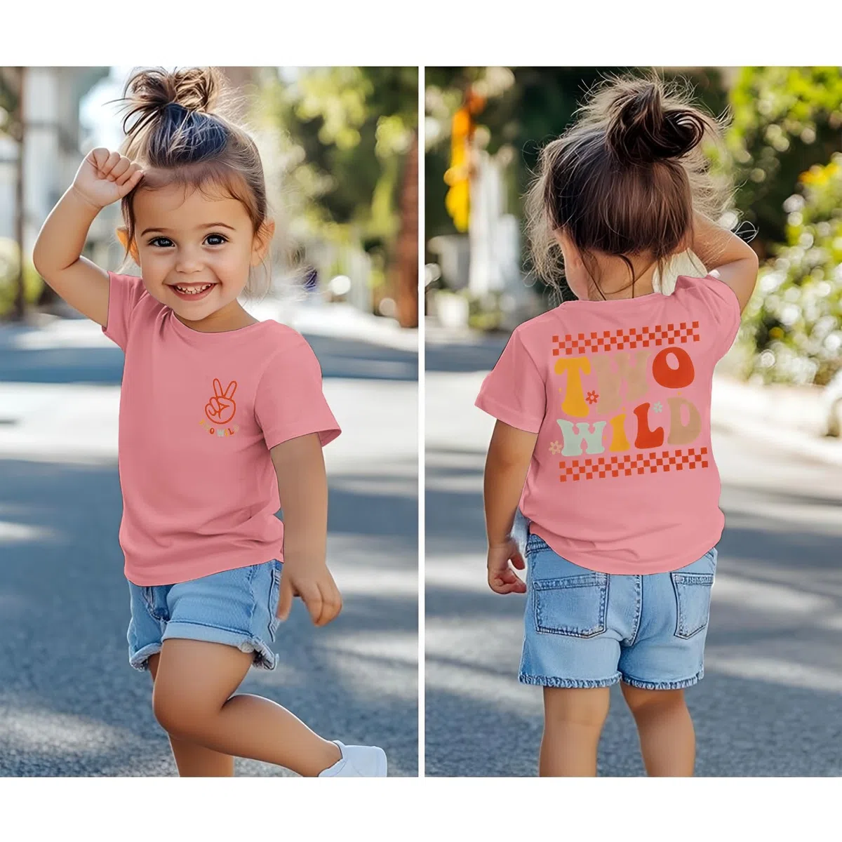 2. Geburtstag Tshirt für Mädchen Two WILD Drucker Shirt Zweiter Geburtstags Tshirt Sommer Kurzarm Top Geburtstagsfeier Kinderkleidung Locker Rundhals Shirts Baby Outfits