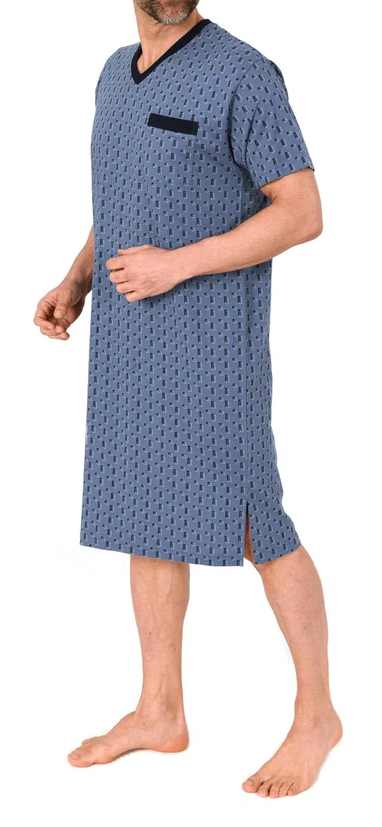 Normann Herren Kurzarm Nachthemd im edlen Minimal-Print - Sleepshirt auch in Übergrößen