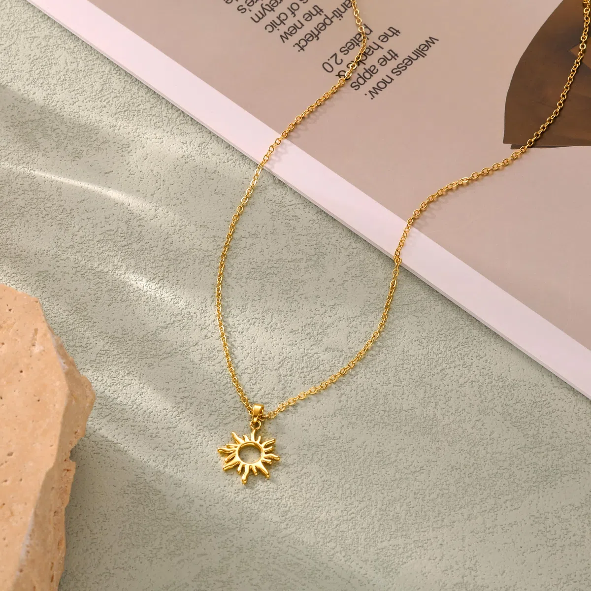 Tewiky Kette Sonne Damen - 14K Gold Vergoldet/Silber Layering Halskette mit Sun Anhänger Kette mit für Frauen Mädchen Wasserfeste Mädchen Geschenke