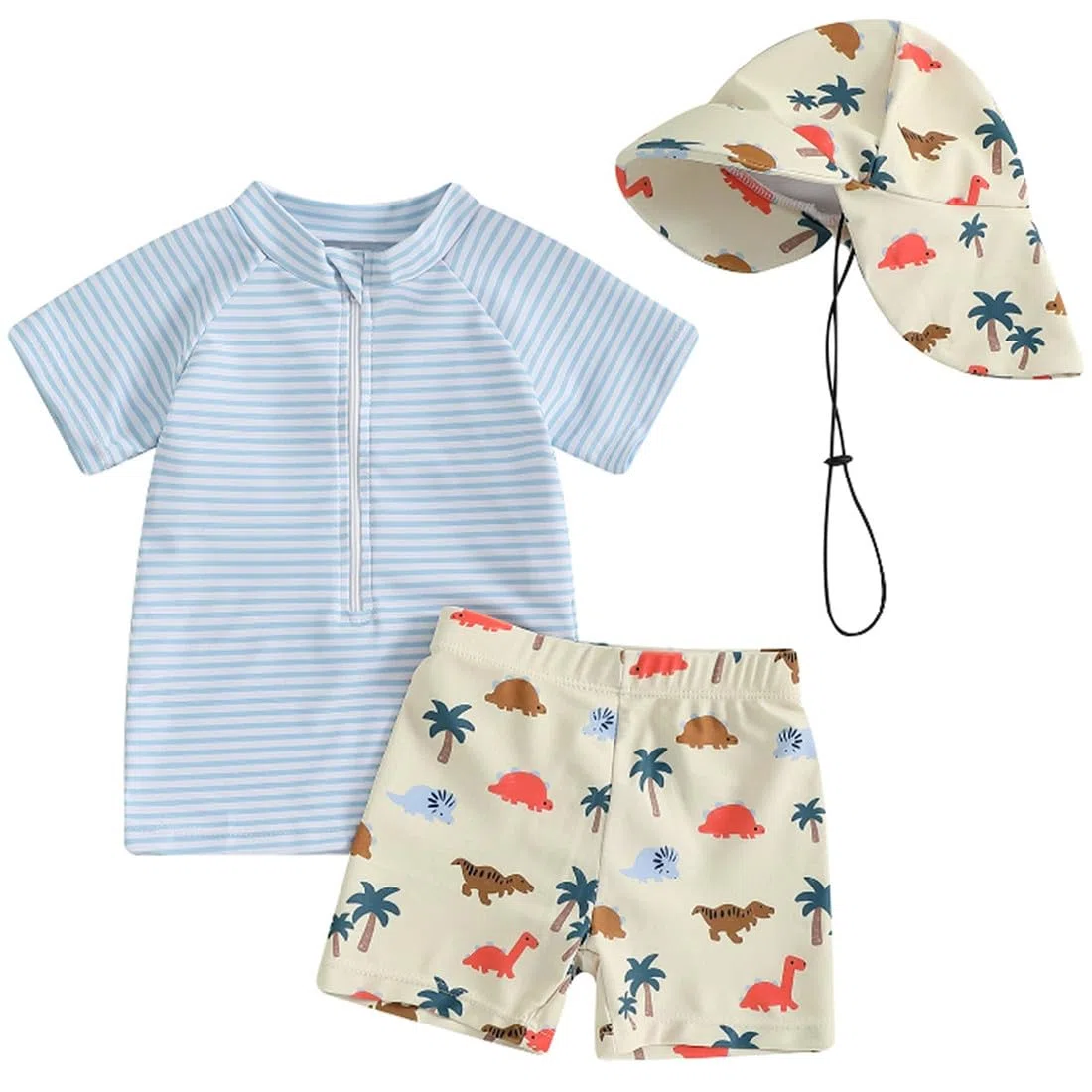 2-teilig Kleinkind Baby Jungen Badeanzug UPF 50+ UV-Schutz Kurzärmel T-Shirt + Badeshorts mit UV-Schutz Sonnenhut Rashguard Reißverschluss Badeset Schwimmanzug
