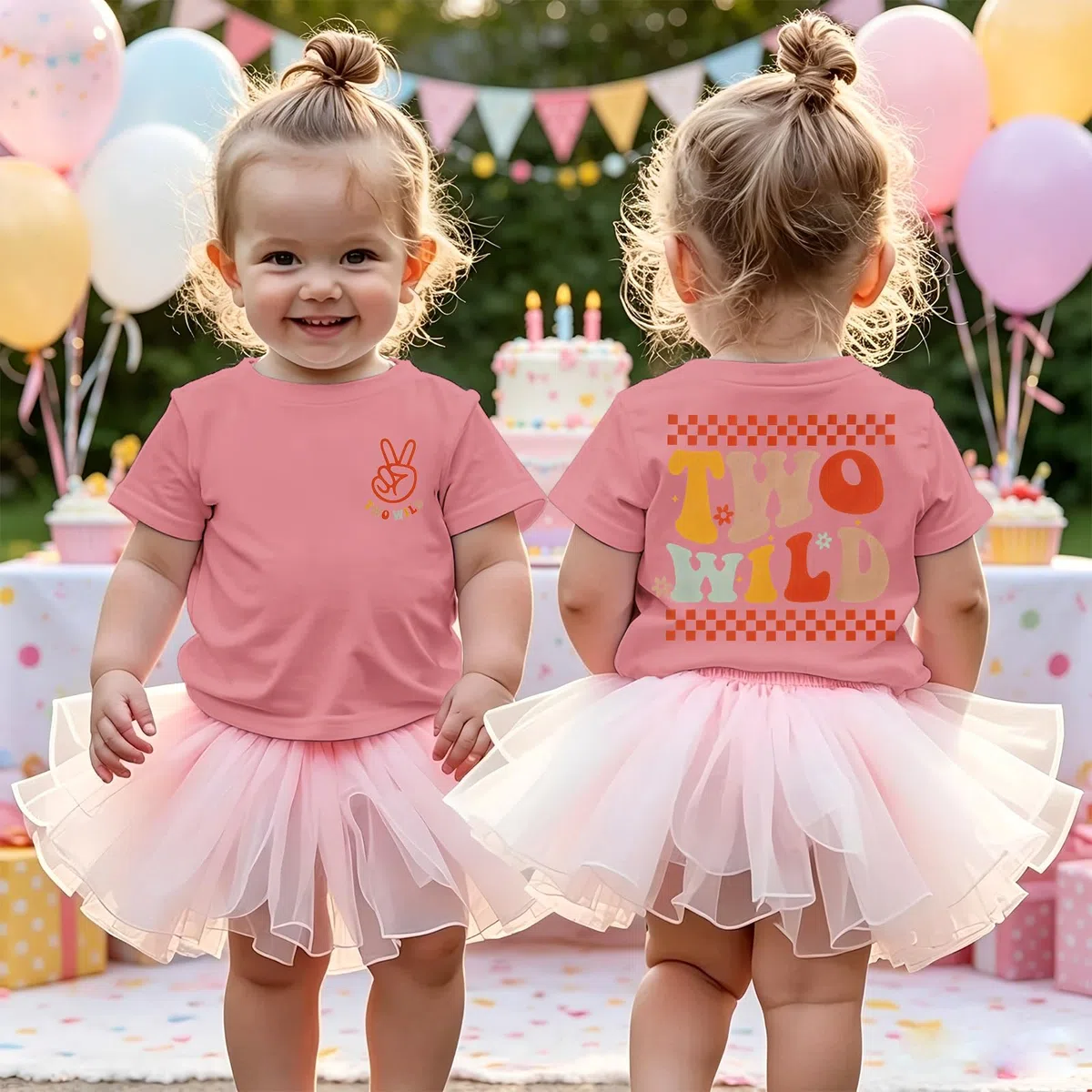 2. Geburtstag Tshirt für Mädchen Two WILD Drucker Shirt Zweiter Geburtstags Tshirt Sommer Kurzarm Top Geburtstagsfeier Kinderkleidung Locker Rundhals Shirts Baby Outfits