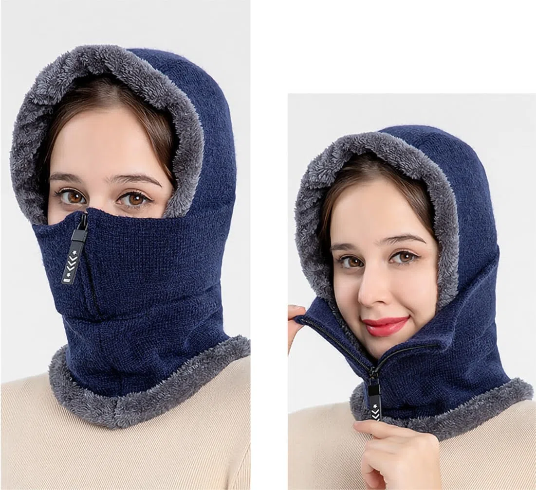 Strickmütze Damen Mädchen Balaclava 2 in 1 Winterhüte Schal Set Warm Beanie Mütze mit Ohrenschutz Winddicht Sturmhaube Outdoor Verdickt Skimütze für Snowboarden Radfahren Skating