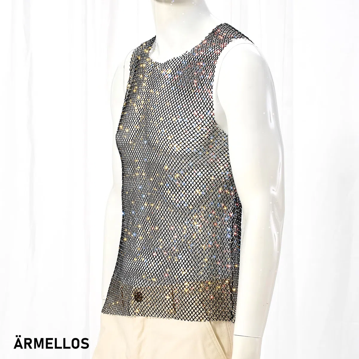 Herren Strassweste Sexy Transparentes Oberteil Fishnet Glitzer Netz Top Festival Durchsichtig Shirt