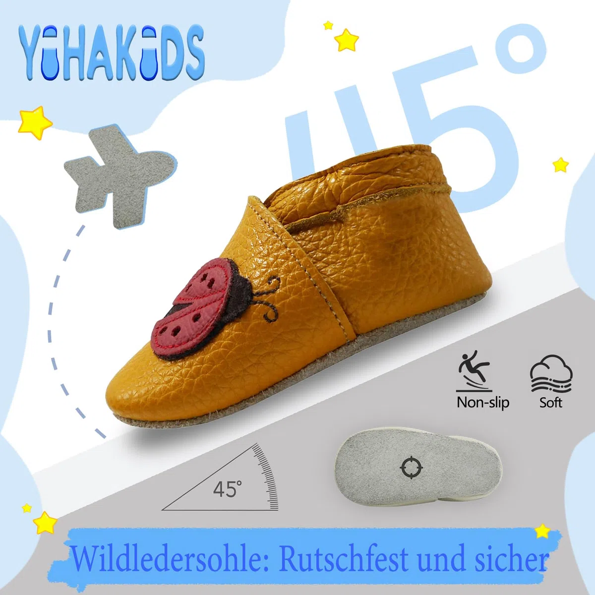 YIHAKIDS Krabbelschuhe Babyschuhe Leder Babyhausschuhe Lauflernschuhe Lederpuschen Jungen Mädchen Hausschuhe 0-3 Jahre