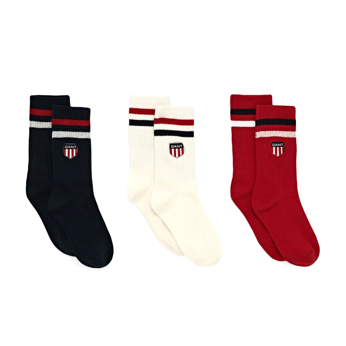 GANT Unisex Teen D1 RETRO SHIELD SOCKS 3-PACK, blau-rot-weiß (DE/NL/SE/PL, Numerisch, 31, 33, Regular, Regular, evening blue - 433)