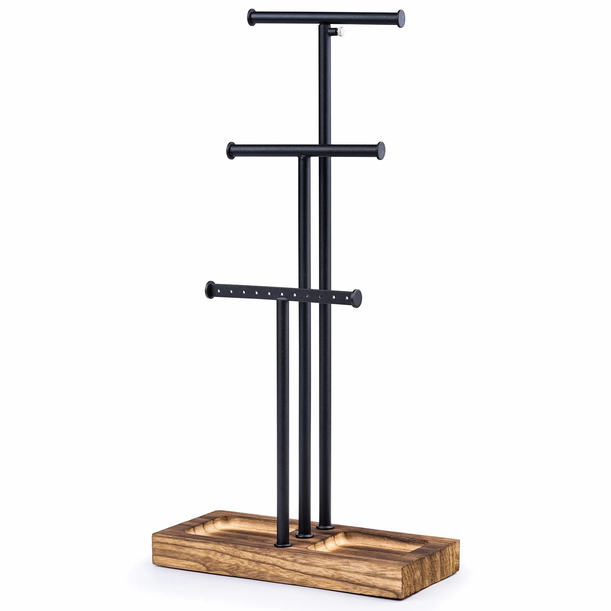 Love-KANKEI Schmuckständer Schmuckhalter Kettenständer Holz Metall mit 3 Stäben (Max Höhe 58cm), (Schwarzholz)