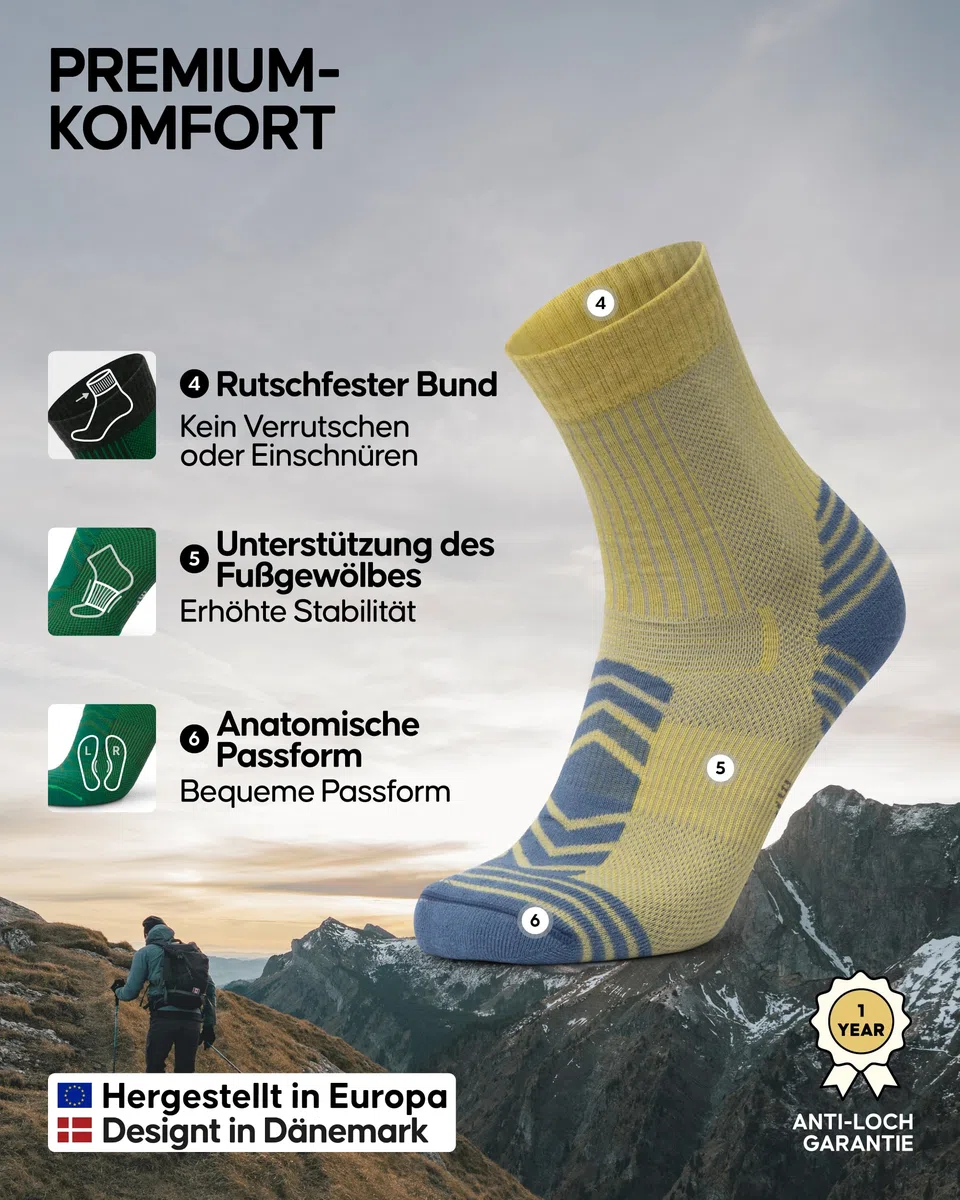 DANISH ENDURANCE Leichte Merino Wolle Wandersocken, Warme Wollsocken, Thermo Merino Socken, Gepolstert, Atmungsaktiv, Unisex, für Herren & Damen