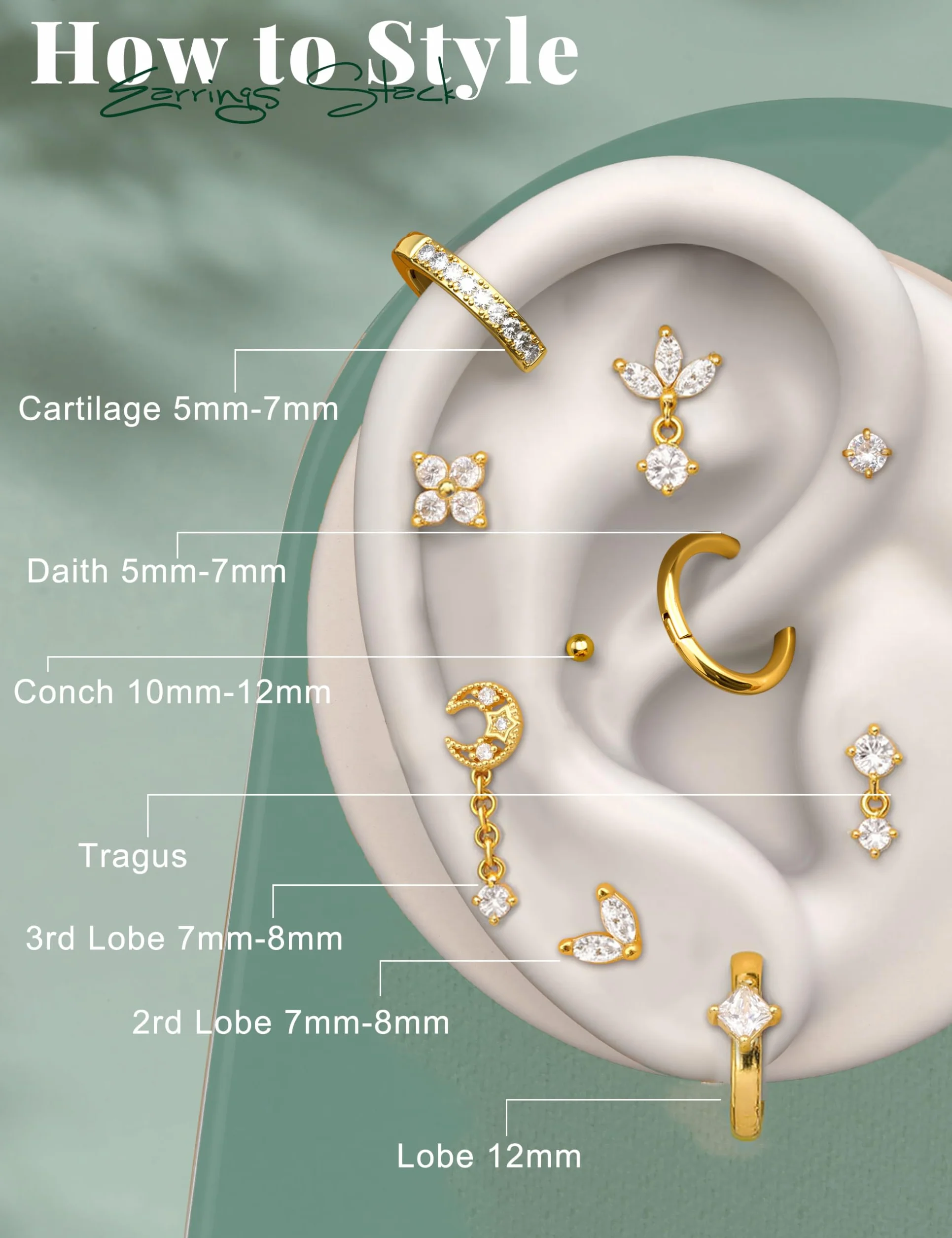 MILACOLATO Helix Piercings Chirurgenstahl Ohrringe Piercing Ohr Flatback Ohrstecker Hypoallergen Klein Knorpel Ohrringe Creolen Gold Wasserfest Rook Tragus Conch Piercing Silber Gold