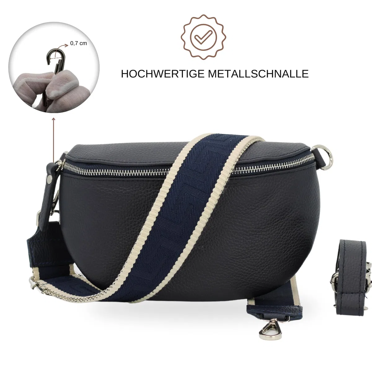 BRISE Taschengurt für Damen & Herren, 5 cm Breiter Schultergurt, Verstellbarer 80-130 cm Taschenriemen aus Polyesterstoff und Leder, Stylischer Riemen mit 360 Drehbarer Kopf, DIY-Zubehör