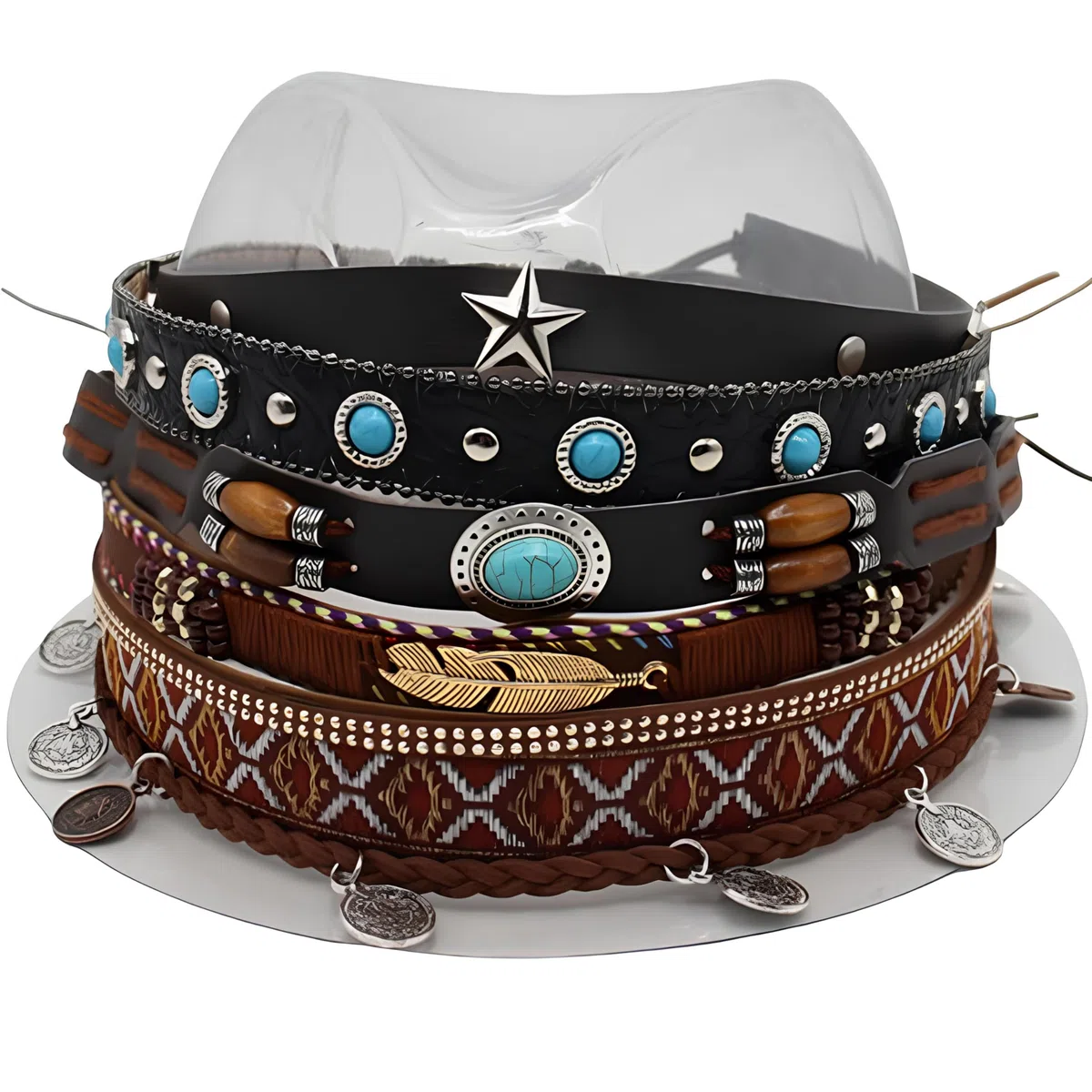 Hutbänder, Cowboyhut Bänder Ersatz, Cowboyhüte Gürtel, Western Style Hutbänder, Kreatives Multifunktionales, für Dekoration und DIY Hüte, Hut-Accessoires für Damen Herren 56-58cm