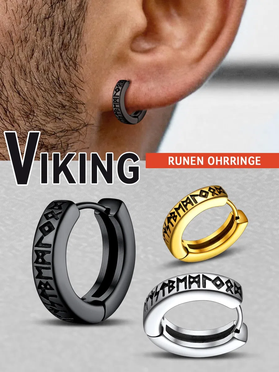 FaithHeart Wikinger Rune Ohrstecker für Herren Damen Edelstah Nordischer Wikinger Rune Creolen Ohrstecker Punk Stil Piercing Ohrschmuck mit Geshenkebox für Freunden Ehemann