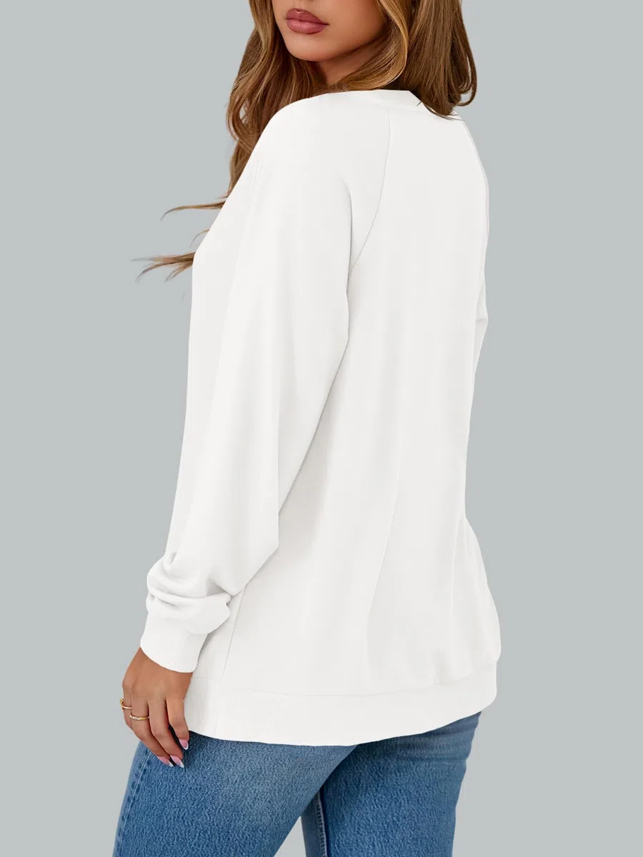 Tankaneo Sweatshirt Damen V Ausschnitt Pullover Leicht Elegant Langarmshirts Casual Baumwoll Oberteil Sexy Locker Pulli Basic Top Einfarbig