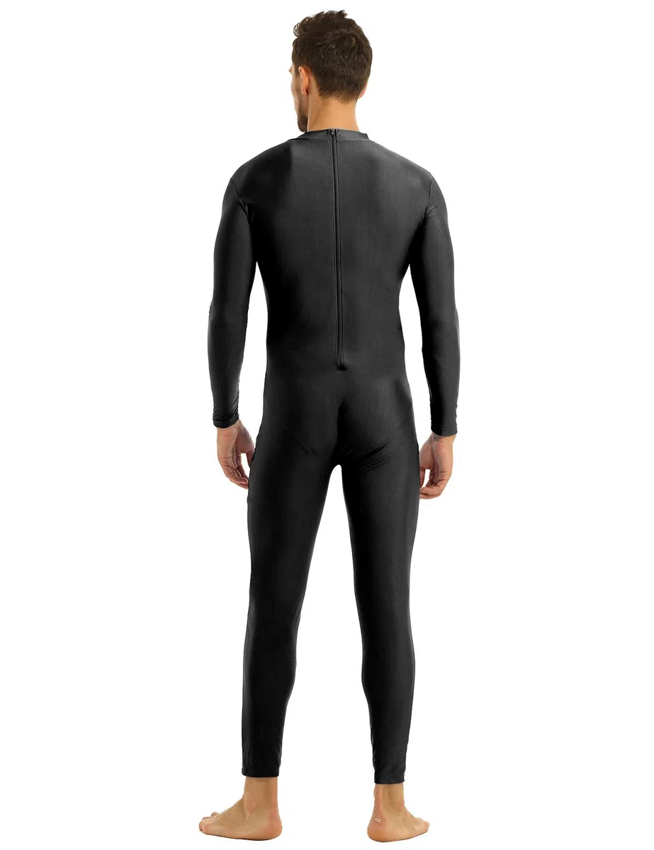 dPois Herren Jumpsuit Lang Overall Langarm Ganzkörperanzug Bodysuit mit Stehkragen Zipper Sport Body Gymnastikanzug Stretch