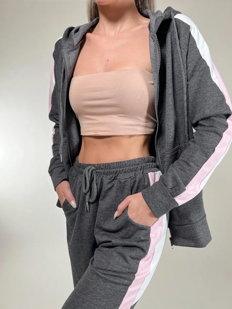 Litherday Jogginganzug Damen Lang Freizeitanzug Baumwolle Trainingsanzug Damen Streifen Sportanzug Fitnessanzug mit Taschen