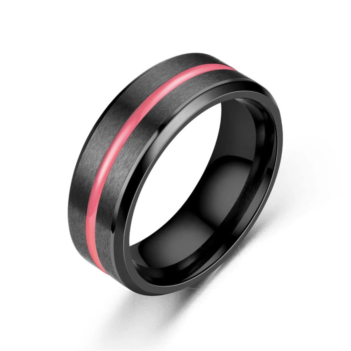 3 Stile Klassische 8mm Eheringe für Männer 's Edelstahl Ring Schwarz mit rosa orange Blue Groove Verlobungsring