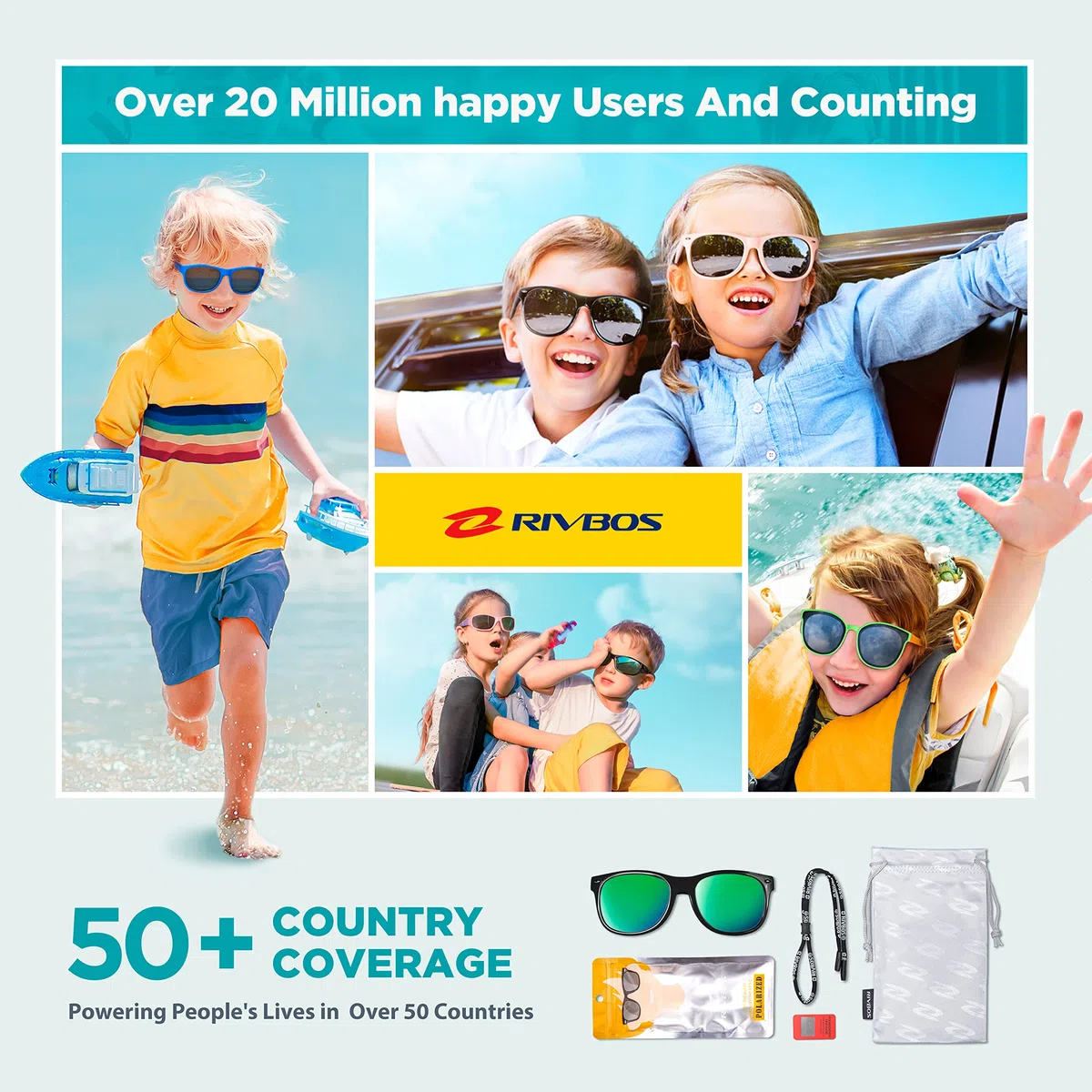 RIVBOS Kinder polarisierte Sonnenbrille mit Riemen Brillengläser Schattierungen für Jungen Mädchen und Kinder RBK004