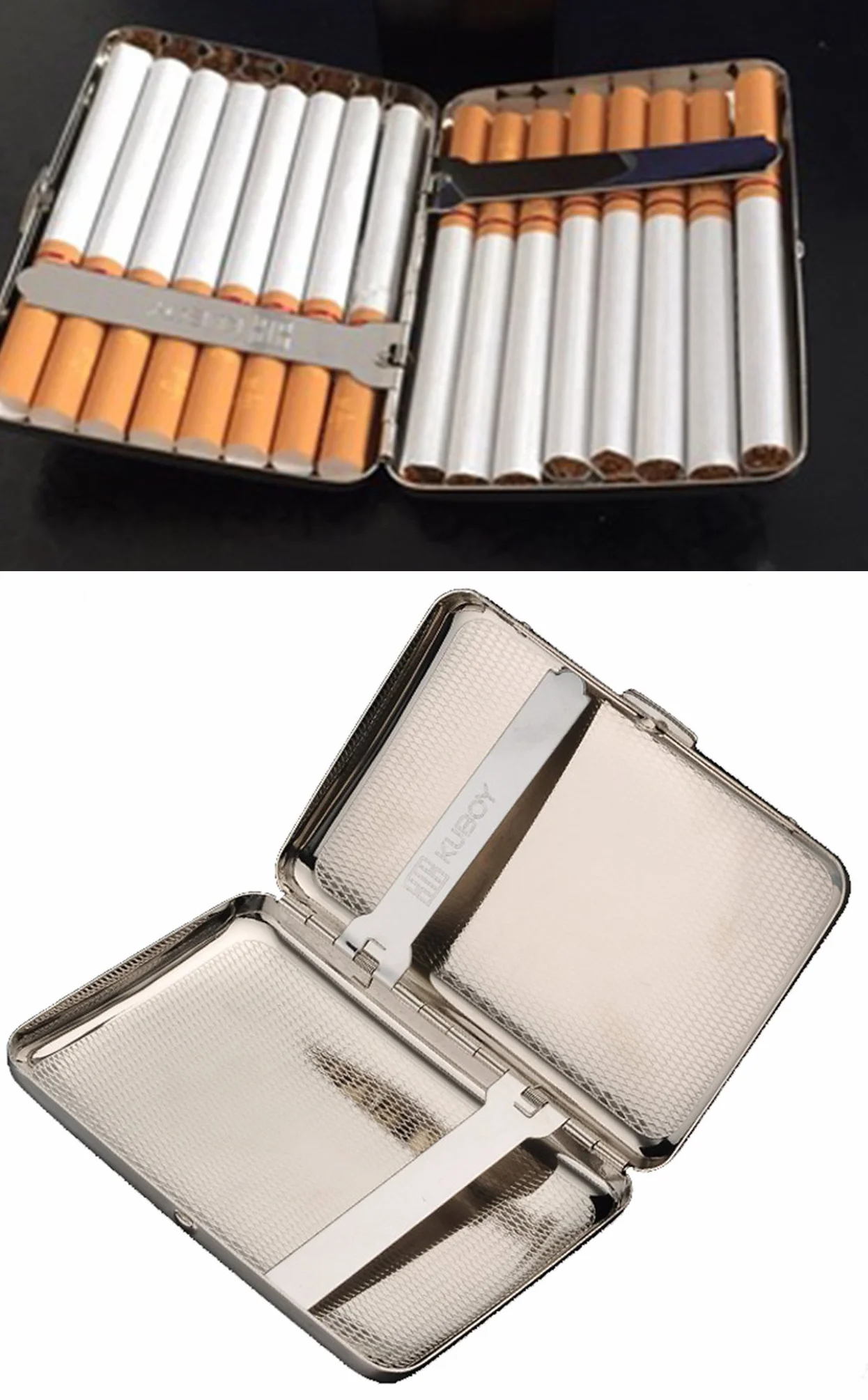 High-Grade Edelstahl Zigarettenetui, Vernickelung Drahtziehen, Silber Farbe, Hält 16 Zigaretten (Mit Branded Geschenkbox) (Glatt)