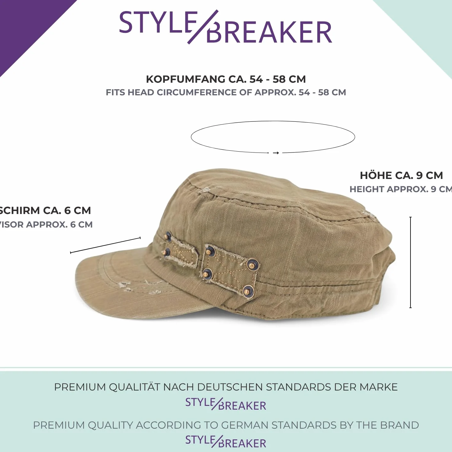 styleBREAKER Unisex Military Cap im Destroyed Vintage Look | verstellbares Army Cap aus Baumwolle | Used Look Schirmmütze für Herren und Damen