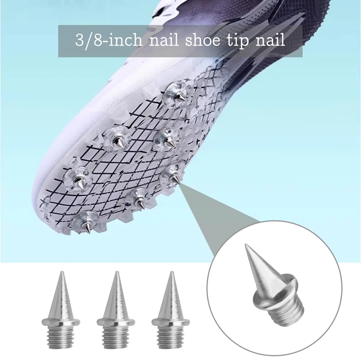 28 Stück Schuhspitzen, Gewindedurchmesser 5 mm, Länge der Nägel 9 mm, für Wettkampftraining, Laufen, Sprinten auf Asphalt, Asche, Eisfeld, silberfarben
