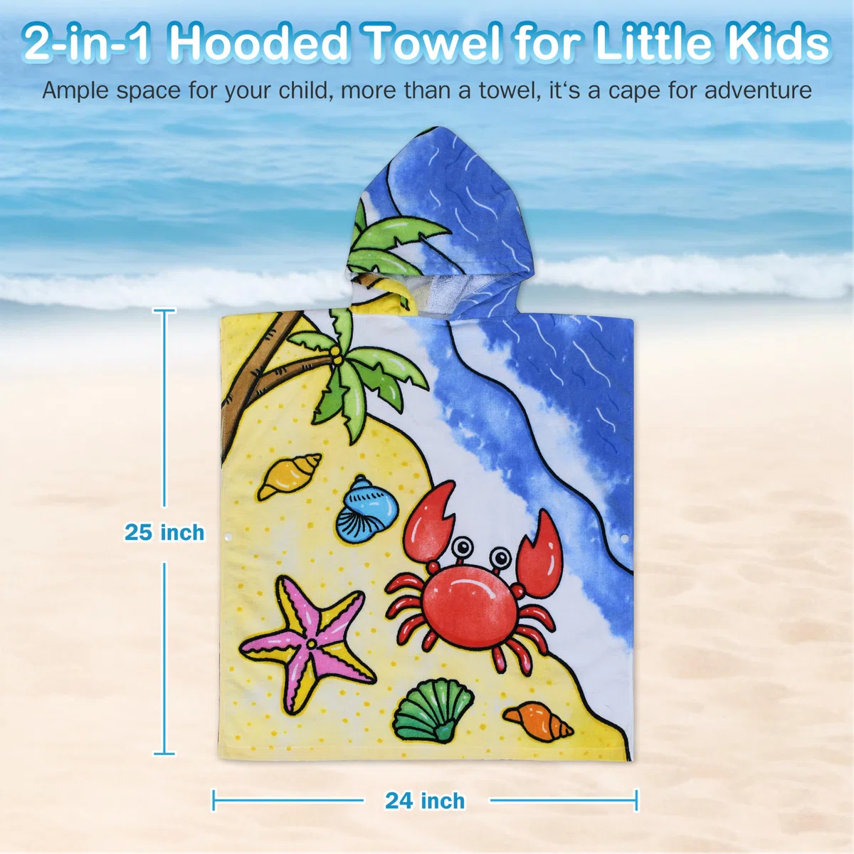 Kato Tirrinia 100% Baumwolle Badeponcho Strandtuch 90-120cm Kinder, Absorbierender Bademantel Badehandtuch für Mädchen Jungen, Handtuch Poncho für Strand Schwimmen Camping Baden