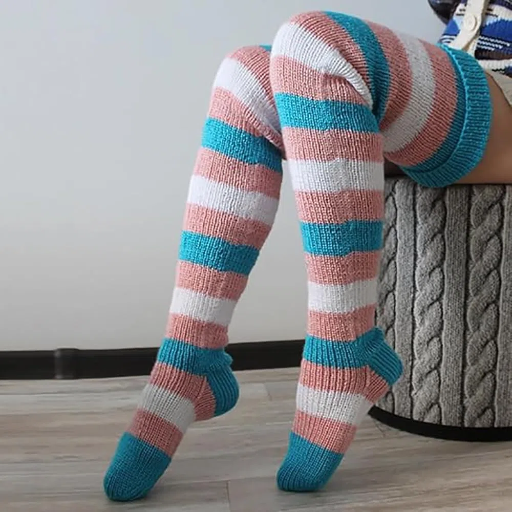 Overknee-Strümpfe für Damen, Strick-Beinwärmer für Damen, Overknee-Stiefelsocken mit Zopfmuster