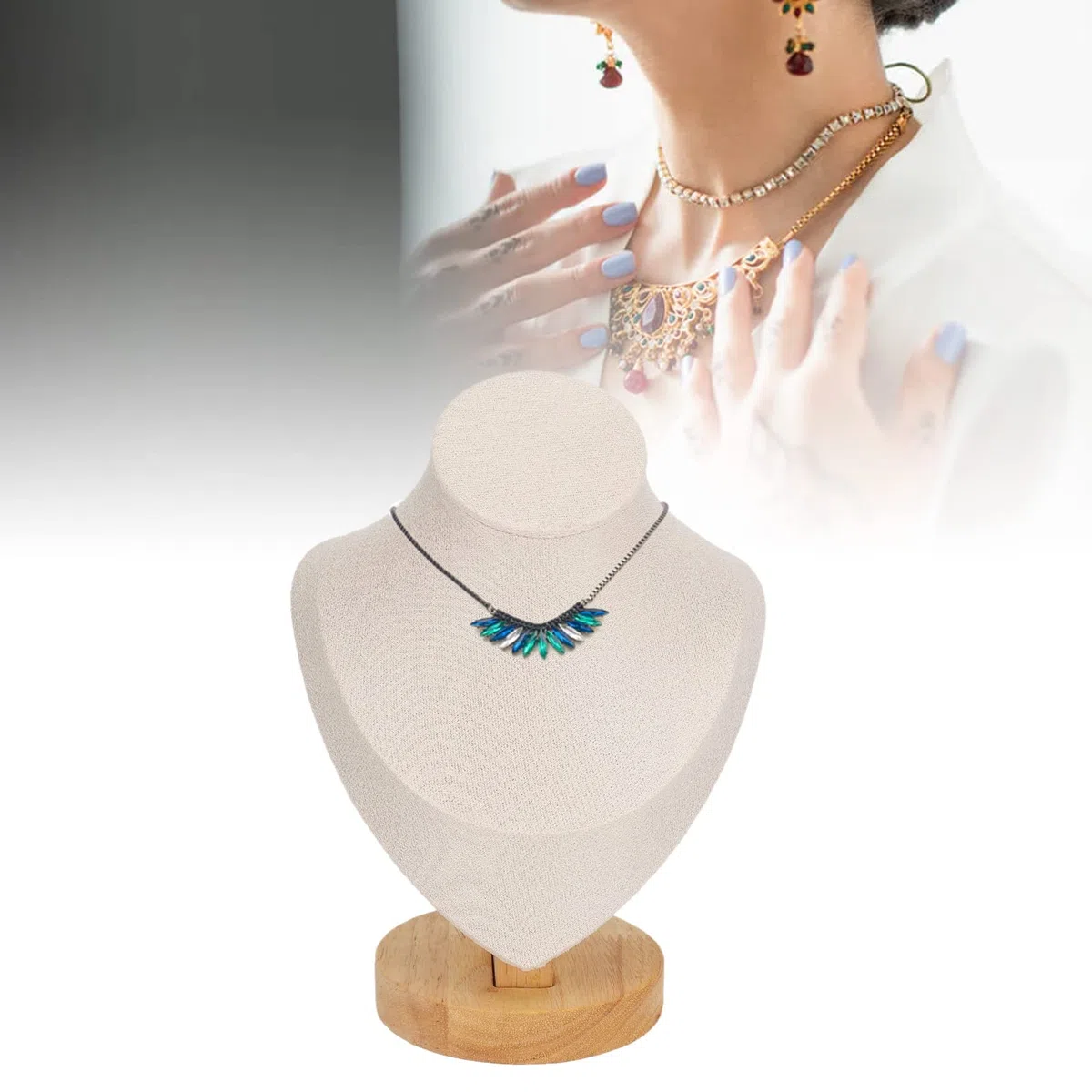 6,9-Zoll-Halsketten-Ausstellungsständer, Flanell-Schmuckstaffelei, Halsketten-Ketten-Ausstellungs-Büste-Ständer Turm-Rack Mannequin-Schmuck-Büste-Ausstellungshalter für Shop-Event-Show(Beige)