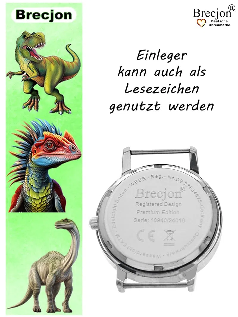Kinder Armbanduhr Jungen Jungenuhr Kids Dinosaurier T Rex Leuchtzeiger 5 ATM Wasserdicht Textil Armband