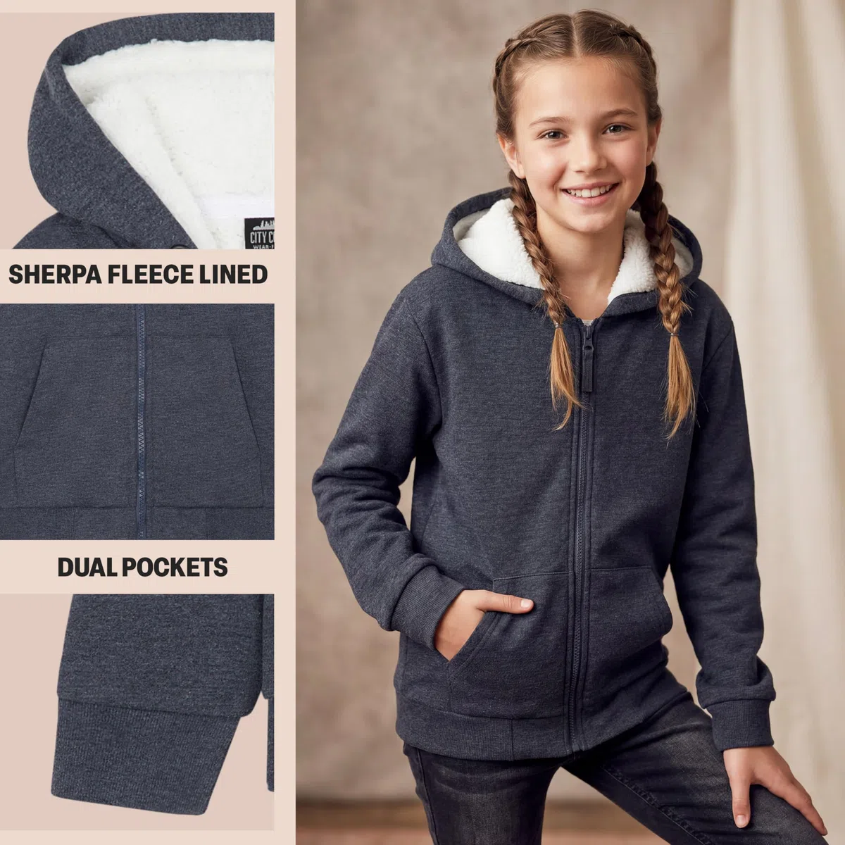 CityComfort Pullover Mädchen mit Fleece-Futter und Kapuze, Fleecejacke Kinder Mädchen Zipper Hoodie 5 bis 15 Jahren - Kinder Geschenke