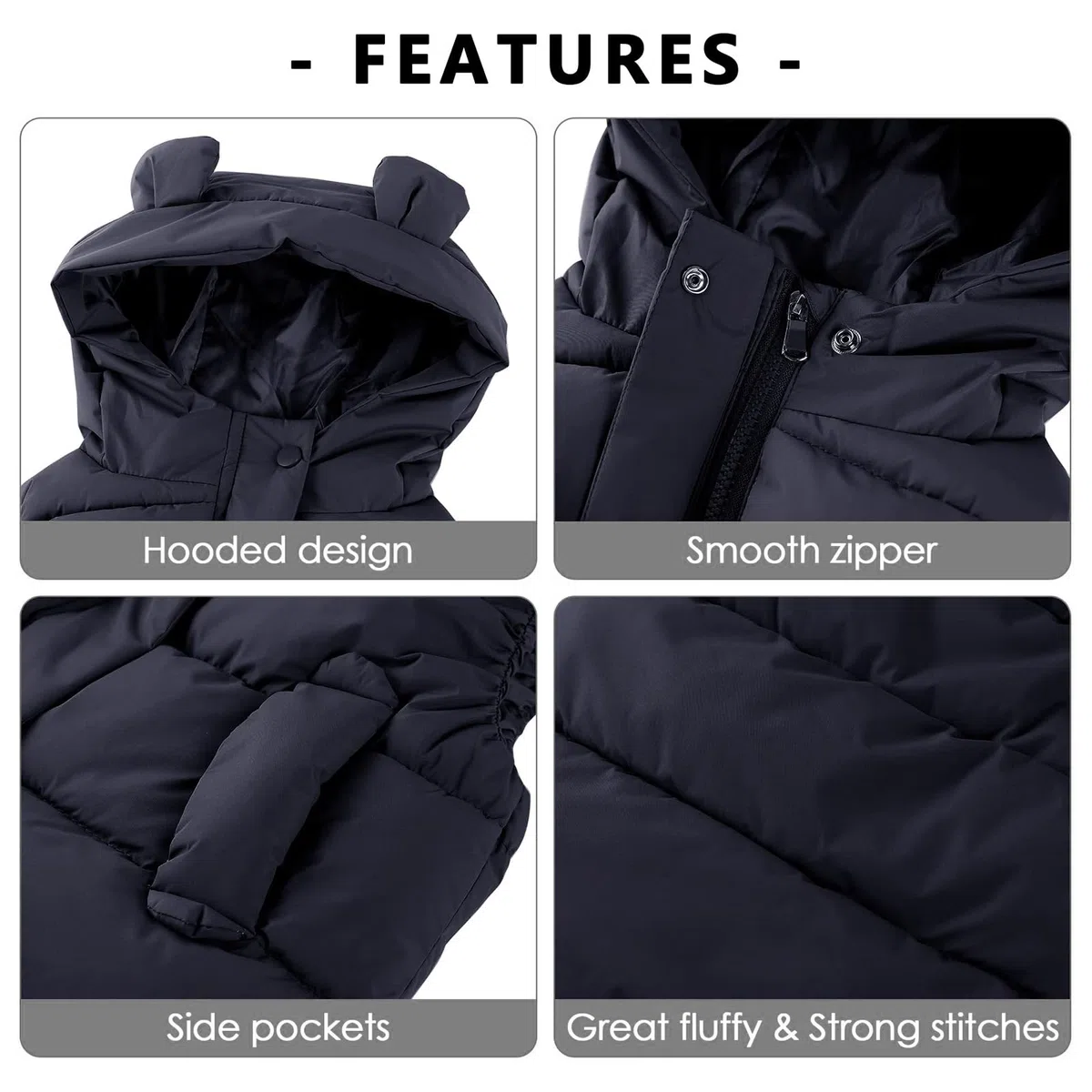 JiAmy Kinder Steppweste mit Süßen Ohren, Leichte Weste mit Kapuze für Jungen & Mädchen, Übergangsjacke Ärmellos für Herbst & Frühling