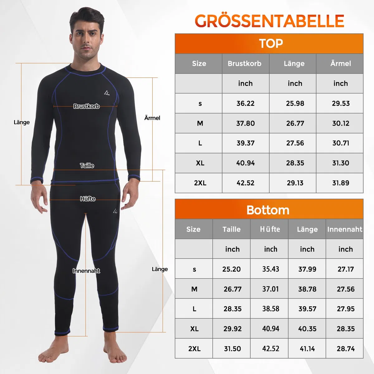 CL convallaria Thermounterwäsche Herren Atmungsaktiv Thermoaktiv Funktionsunterwäsche Innenfleece Skiunterwäsche Weich Thermo Unterwäsche Set